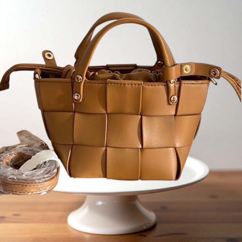 Forever 21 Brown Faux Leather Tote with Woven Design and Gold Accents - Picture 14 of 14